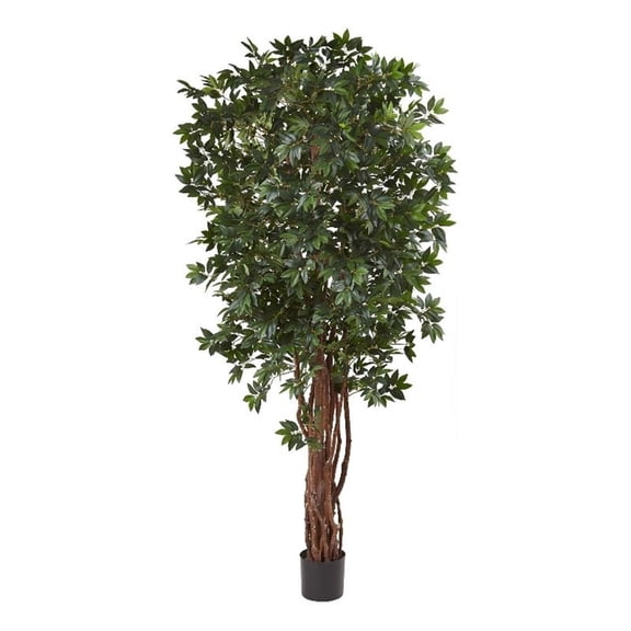 Pemberly Row 90" Lychee Silk Tree with Natural Trunk/5406 Leaves - Green/Black