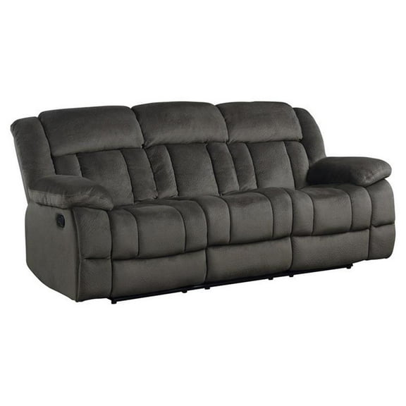 Pemberly Row 90" Traditional Microfiber Double Reclining Sofa in Chocolate