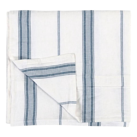 Pemberly Row 92" Fabric Stripe Pattern Queen Duvet Cover in Blue/White
