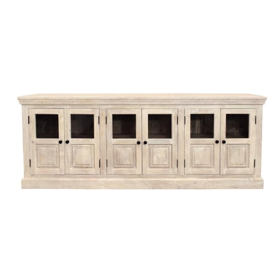 Pemberly Row 93" 6-Door Mango Wood Sideboard with Glass in Distressed White