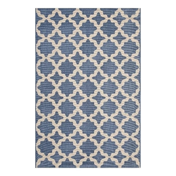 Pemberly Row 94.5x122" Moroccan Trellis Fabric Area Rug in Blue and Beige