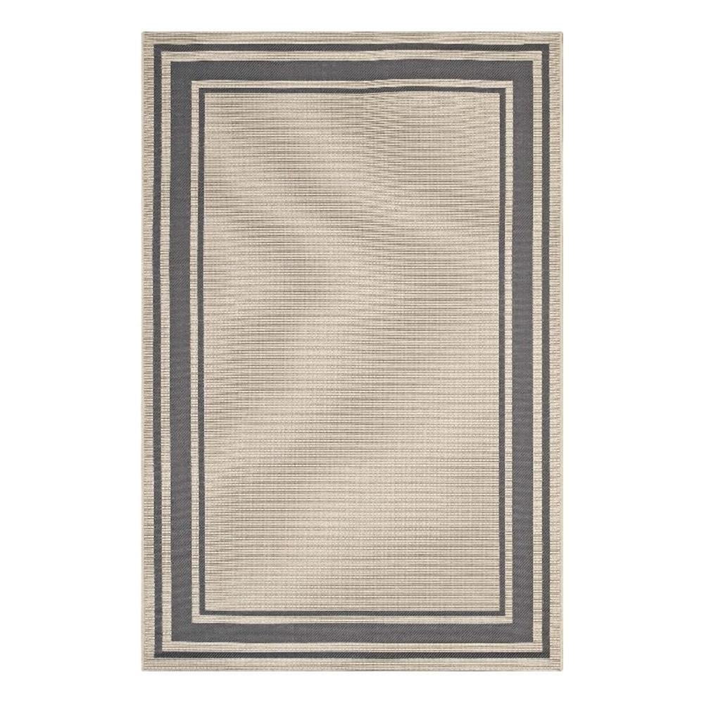 Pemberly Row 94.5x122" Solid Border Indoor and Outdoor Area Rug in Gray & Beige