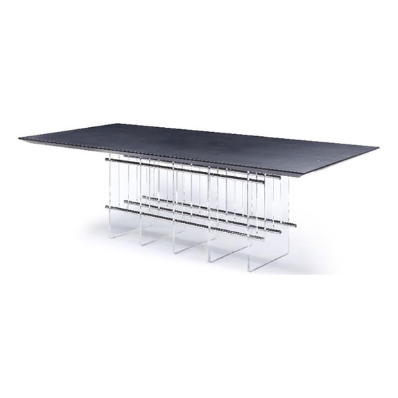 Pemberly Row 94 Inch Black Oak Veneer Dining Table with Acrylic Steel Base