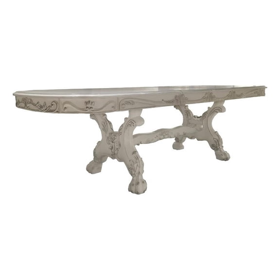 Pemberly Row 94 to 136 Inch Dining Table Double Pedestal Base Bone White Wood