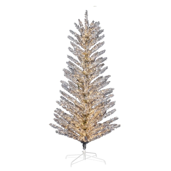 Pemberly Row 96" 3mm Lights Artificial Christmas Tree in Vintage Aluminum Silver