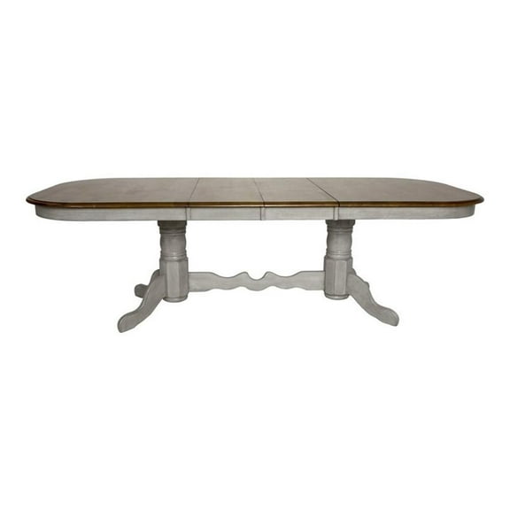 Pemberly Row 96" Oval Extendable Wood Dining Table in Gray/Brown