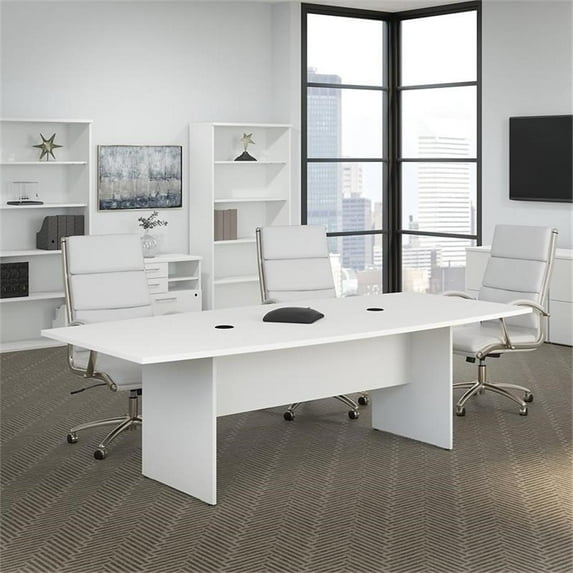 Pemberly Row 96W x 42D Conference Table with Wood Base - White - Engineered Wood