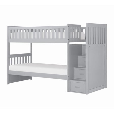 Pemberly Row 97" Reversible Step Storage Wood Bunk Bed in Gray