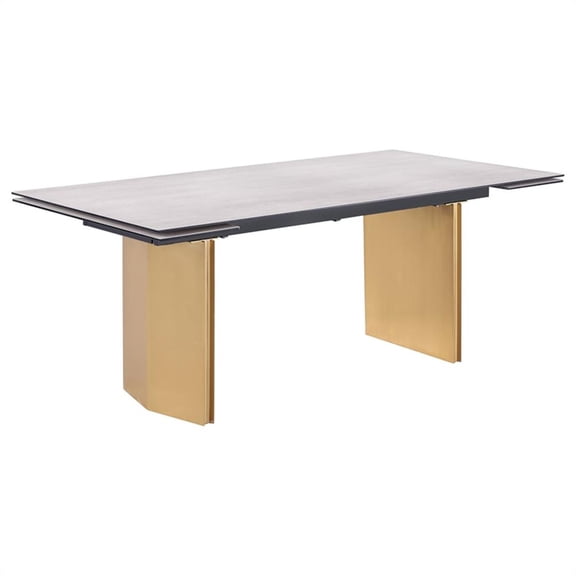 Pemberly Row 97-inch Glass Top Extension Dining Table in Beige