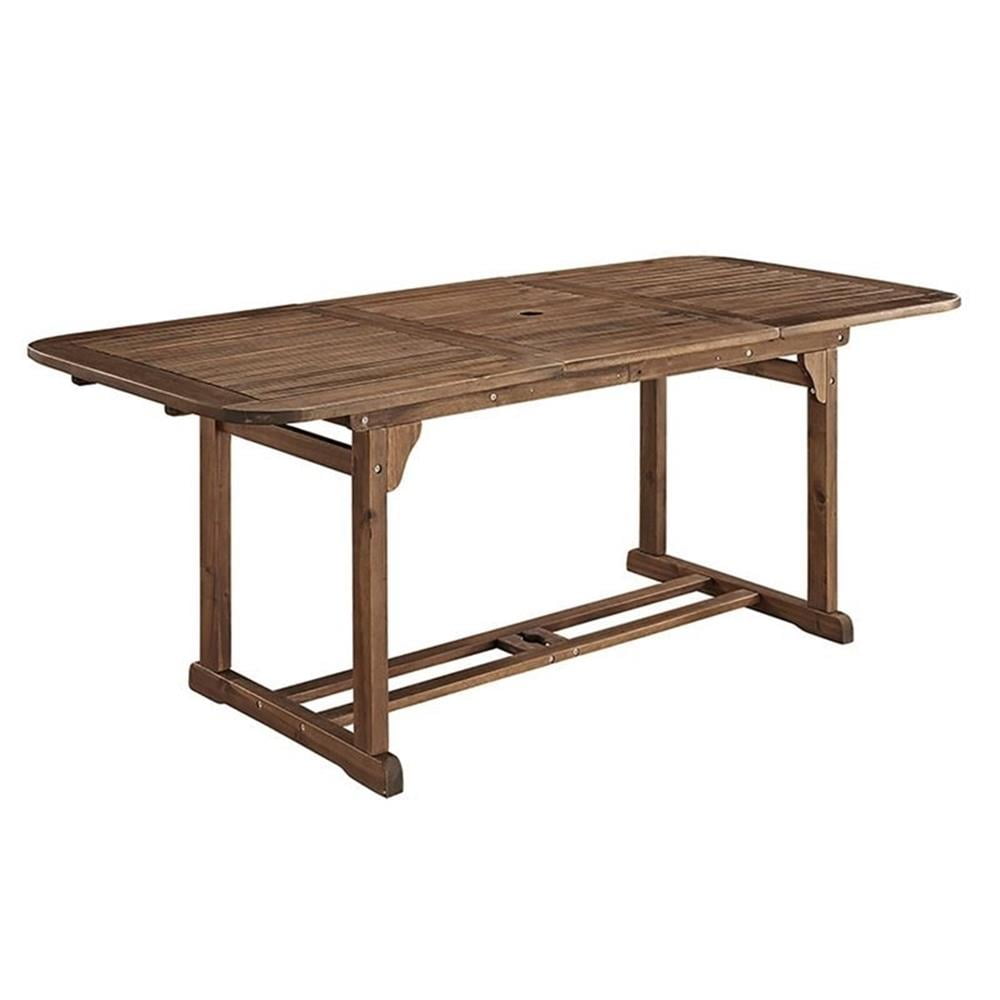 Extendable Solid Acacia Wood Outdoor Dining Table in Dark Brown