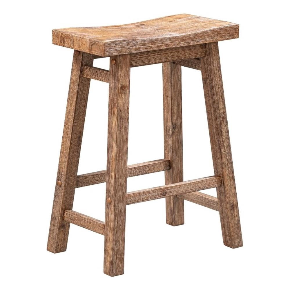 Pemberly Row Acacia Wood Saddle Counter Stool in Barnwood Brown ...