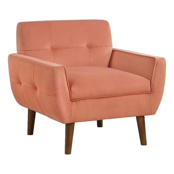 Pemberly Row Accent Armchair in Coral Orange Velvet Tufted Back Tapered Legs