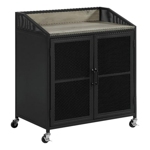 Pemberly Row Accent Cabinet with Metal Mesh Doors Gray Wash and Sandy Black
