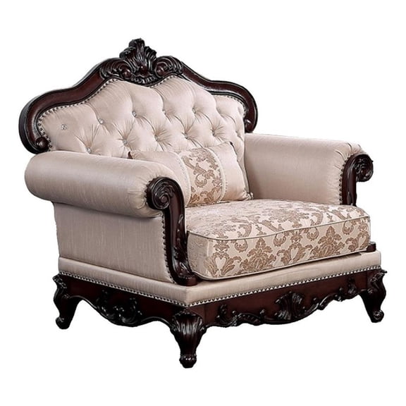 Pemberly Row Accent Chair Tufted Jacquard Pattern Carved in Dark Cherry Brown