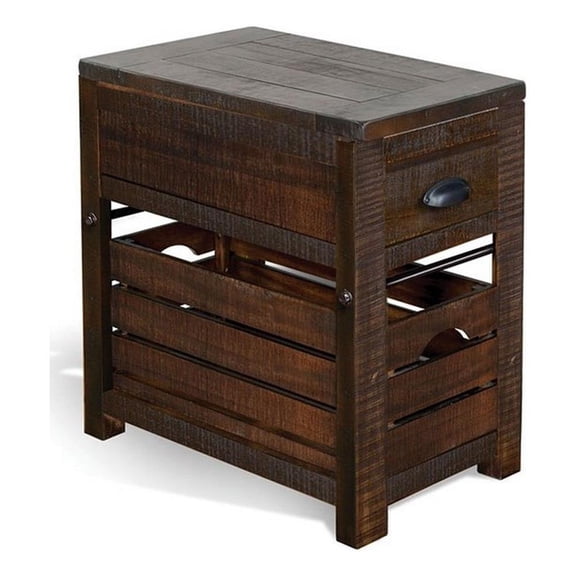 Pemberly Row Accent Chairside Table 1 Drawer Crate 26 Inch Dark Brown Wood