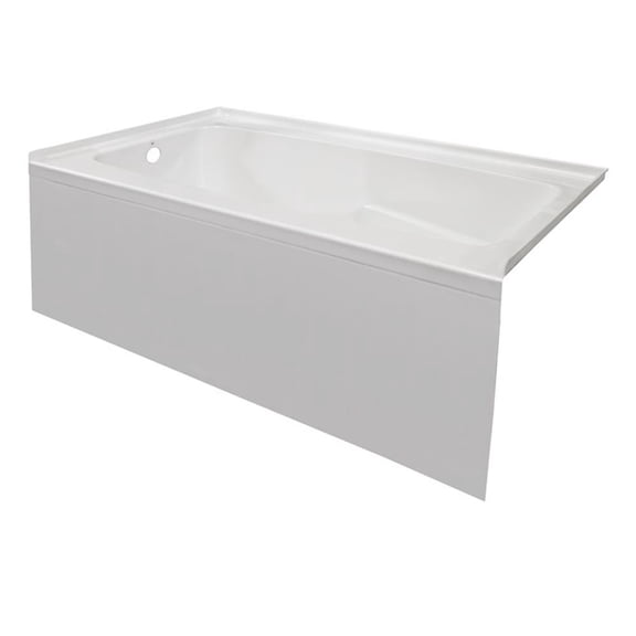 Pemberly Row Acrylic 60X32 Right Hand Drain Bathtub w/ Integral Skirt in White