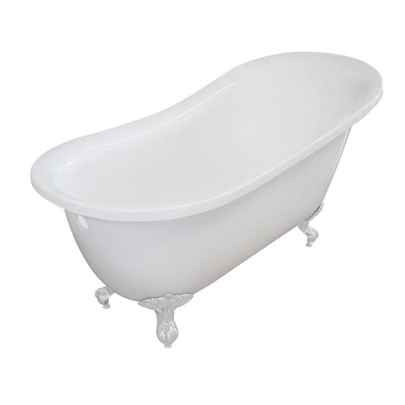 Pemberly Row Acrylic 61 X30 X33 Single Slipper Clawfoot Tub with Feet