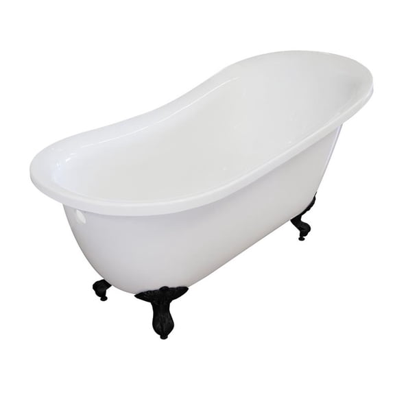 Pemberly Row Acrylic Single 67 X30 X32 Slipper Clawfoot Tub with Black Feet