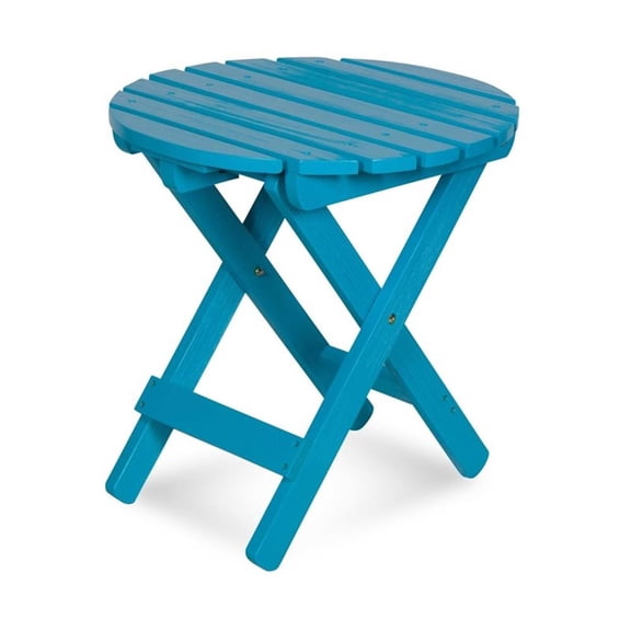 Pemberly Row Adirondack Round Cedar Wood Foldable Side Table in Blue
