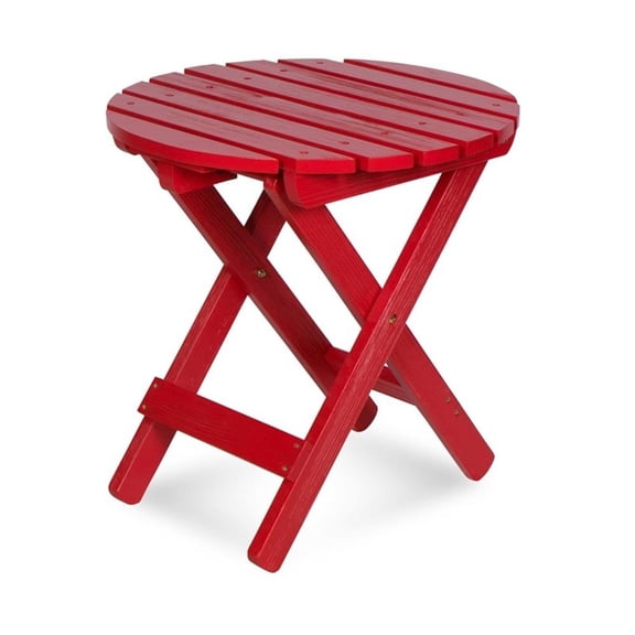 Pemberly Row Adirondack Round Cedar Wood Foldable Side Table in Red