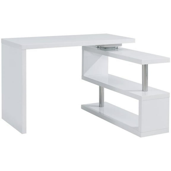 Pemberly Row Adjustable Corner Writing Desk in White and Chrome