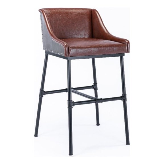 Pemberly Row Adjustable Faux Leather Metal Stool in Desert Red