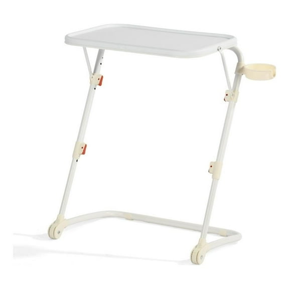 Pemberly Row Adjustable Folding TV Dining Tray Table with Cup Holder White