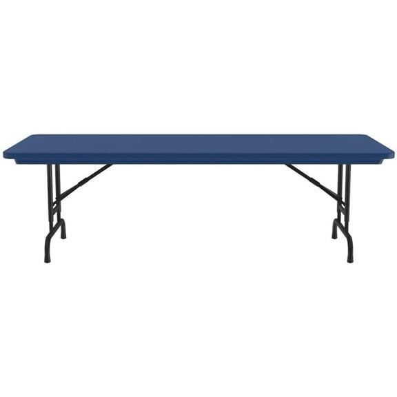 Pemberly Row Adjustable Height H-D Plastic Blow-Molded Folding Table in Blue