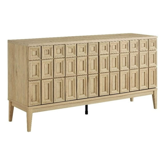 Pemberly Row Adjustable Shelves Rectangular Grid Panels Sideboard in Light Brown
