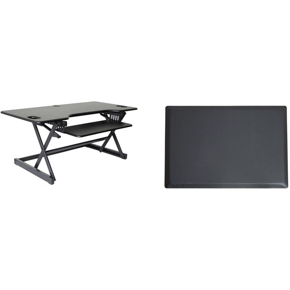 Pemberly Row Adjustable Standing Desk Converter/Anti Fatigue Mat Bundle - Black