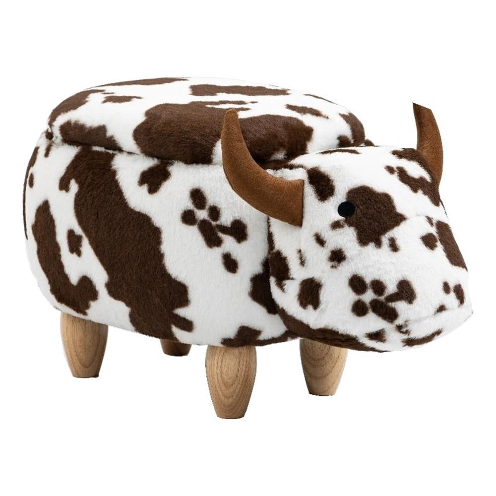 Pemberley Row Fur Fabric Brown/White Ottoman Rectangular Storage Unassembled 14.57"H x 13.8"W x 24.8"D