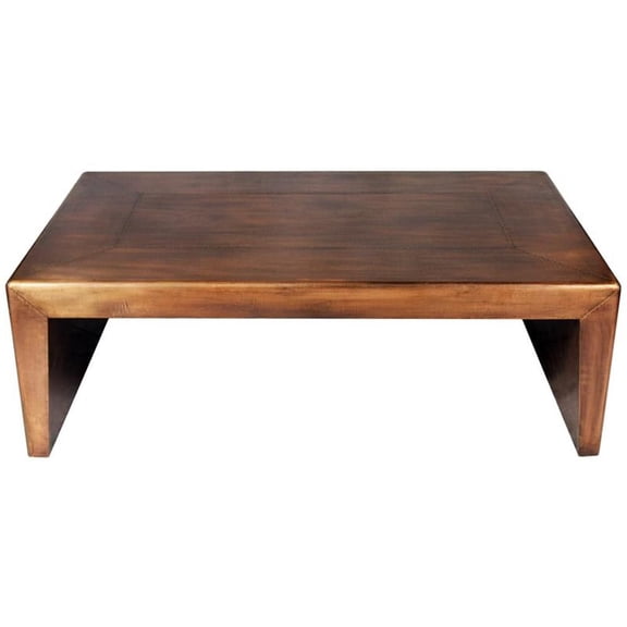 Pemberly Row Aerodynamic Metal-Cladded Solid Wood Cocktail Table in Copper