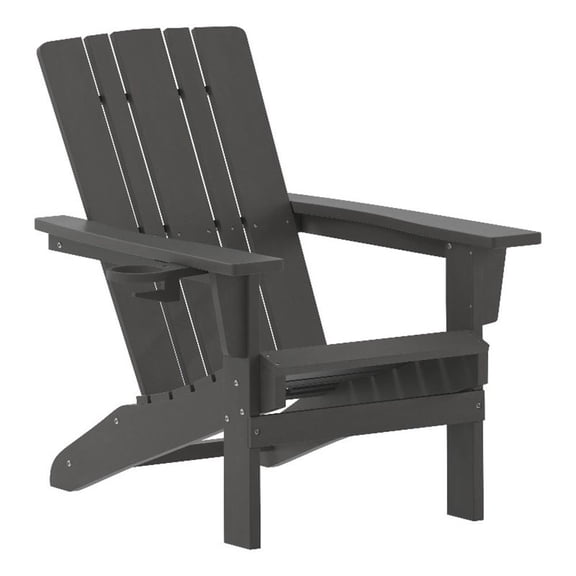 Pemberly Row All-Weather Adirondack Chair with Swiveling Cupholder in Gray