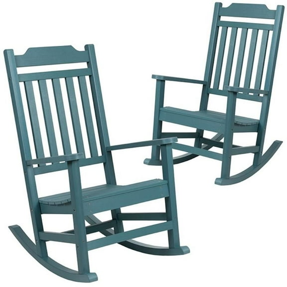 Pemberly Row All-Weather Patio Rocking Chair in Teal (Set of 2)