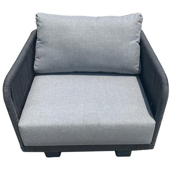 Pemberly Row Aluminum Club Chair with Dark Gray Rope in Silver Cushion