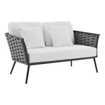 Pemberly Row Aluminum & Fabric Patio Loveseat in Gra & White