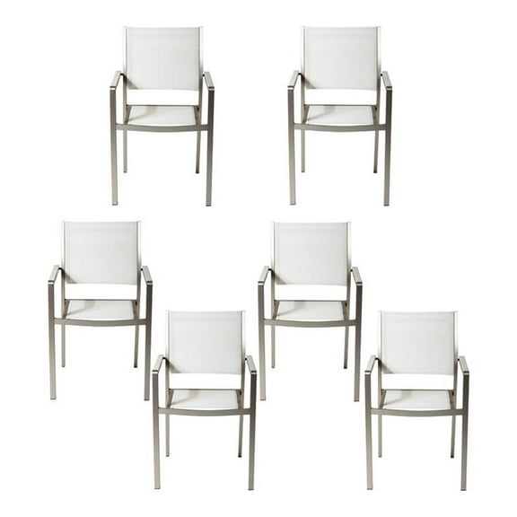 Pemberly Row Aluminum Patio Dining Char in Gray/White (Set of 6)