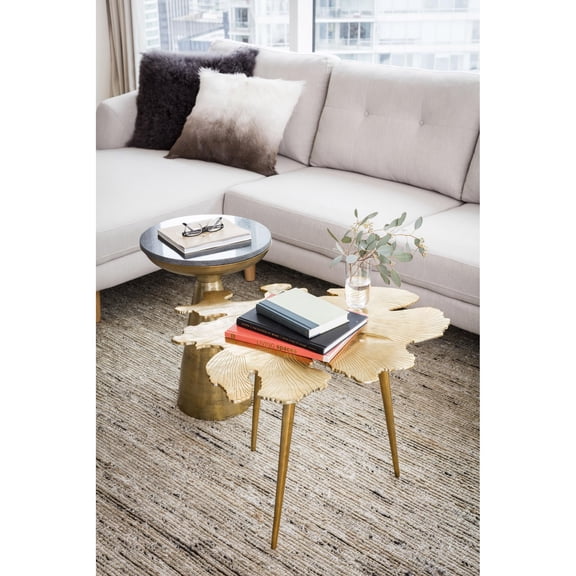 Pemberly Row Aluminum Side Table with Granite Top in Brass/Black