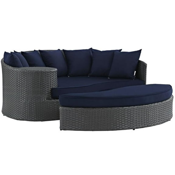 Pemberly Row Aluminum and Rattan Patio Daybed in Canvas/Navy