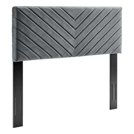 Pemberly Row Angular Channel Tufted Velvet Full/Queen Headboard in Charcoal