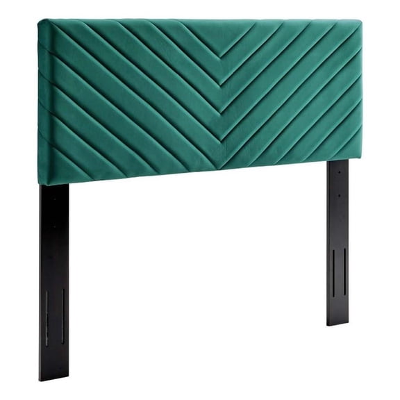 Pemberly Row Angular Channel Tufted Velvet Full/Queen Headboard in Teal Blue