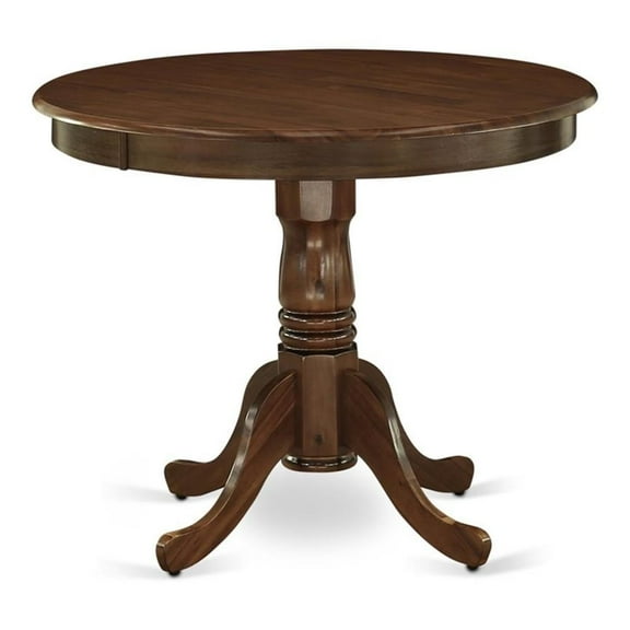 Pemberly Row Antique Round Rubber Wood Dining Table in Walnut