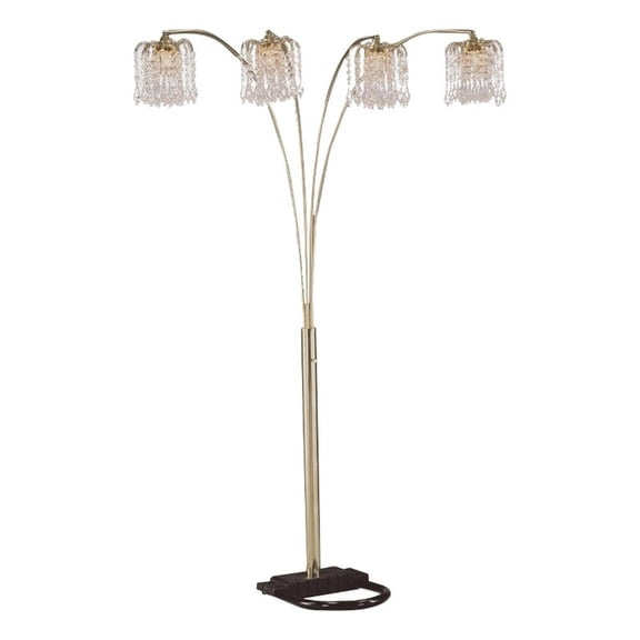 Pemberly Row Arc Floor Lamp with 4 Crystal Chandelier Lights in Black/Gold