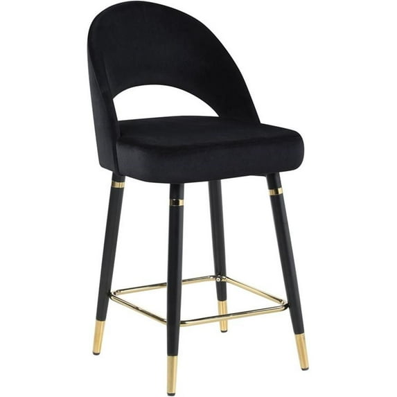 Pemberly Row Arched Back Upholstered Counter Height Stool in Black (Set of 2)