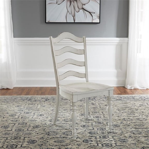 Pemberly Row Arched Ladder Back Side Chair with Saddle Seat Set of 2 in White