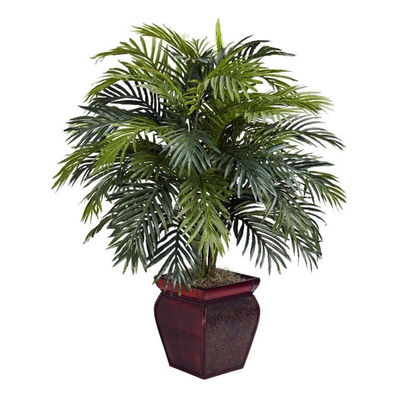 Pemberly Row Areca with Decorative Planter Silk Plant in Green/Brown