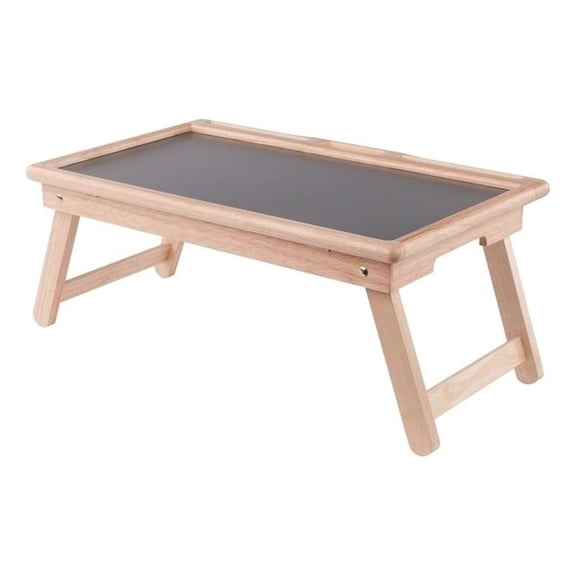 Pemberly Row Arlo Breakfast Tray with Flip Top in Gray and Natural Finish