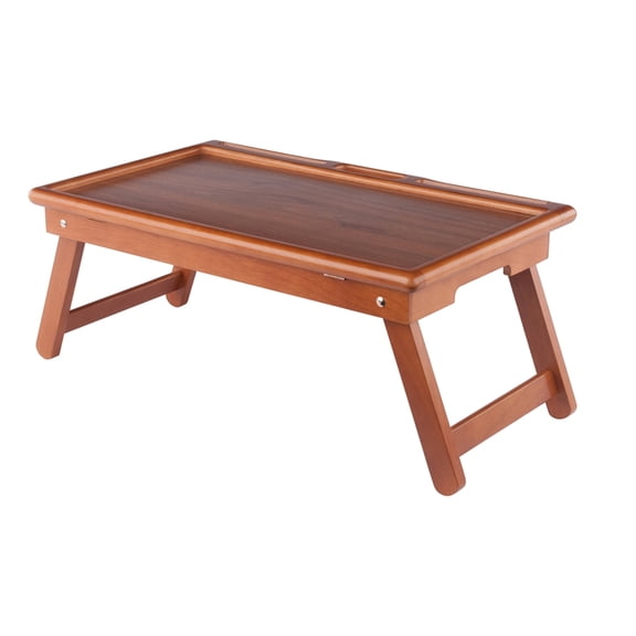Pemberly Row Arlo Breakfast Tray with Flip Top in Teak Finish