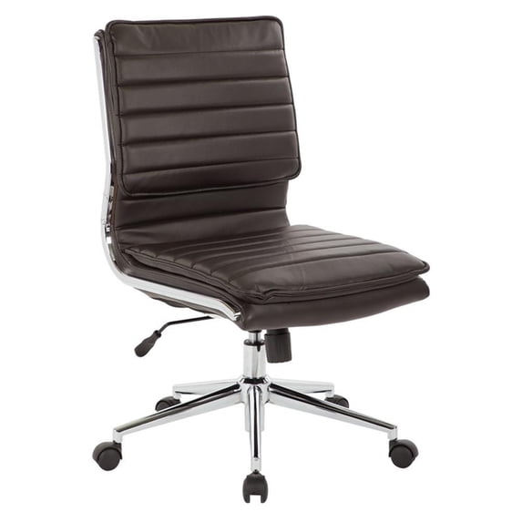 Pemberly Row Armless Mid Back Manager's Faux Leather Chrome Base Chair- Espresso