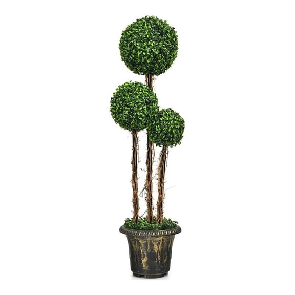 Pemberly Row Artificial Topiary Triple Ball Tree Plant w/ UV Resistant in Green
